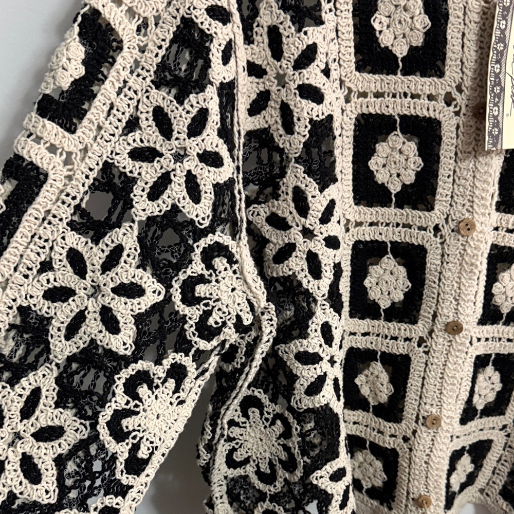 Black and Cream Crochet Sweater - Picture 3 of 3